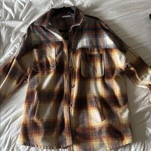 Plaid Lightweight Shirt Jacket in Brown & Cream Tones